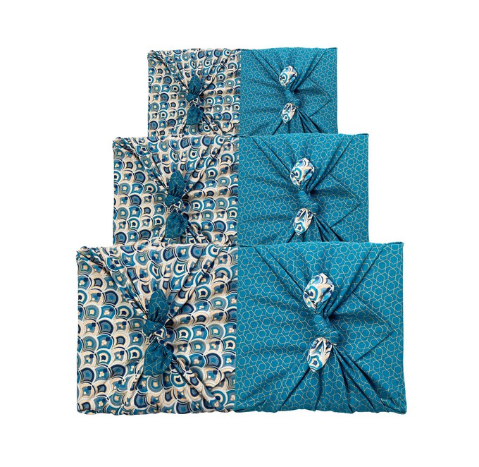 Art Deco & Ocean Fabric Gift Wrap Furoshiki Cloth - Double Sided (Reversible) from FabRap