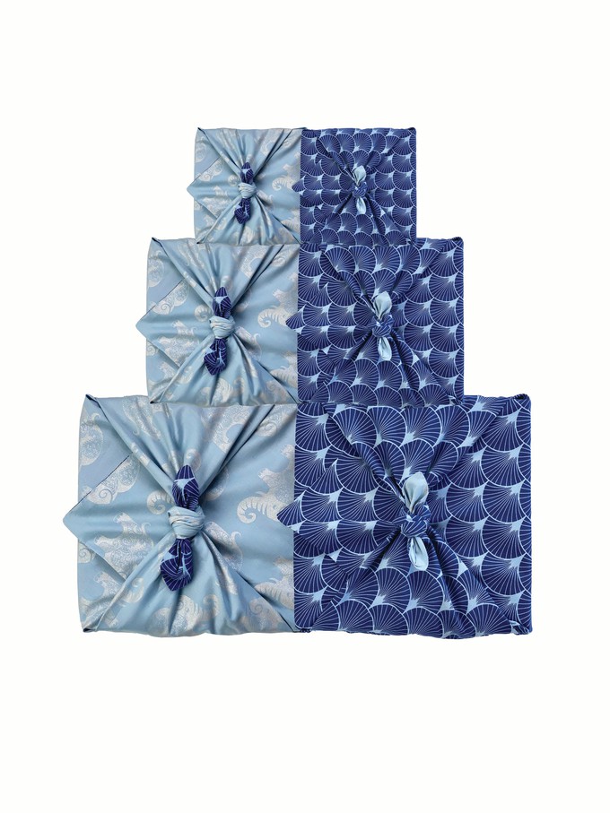 Furoshiki Gift Wrap Sky Elephants & Indigo Fans Fabric Gift Wrap - Double Sided (Reversible) from FabRap