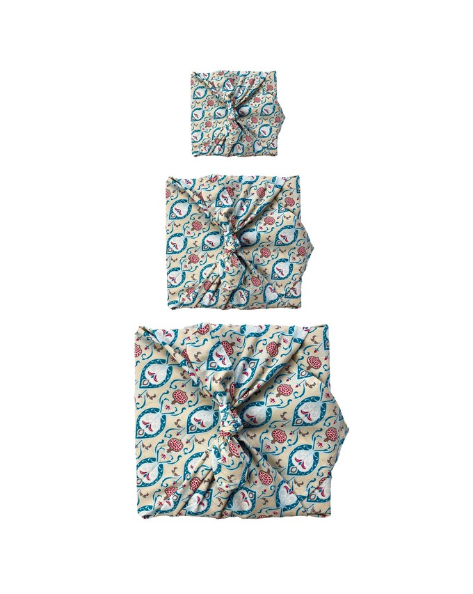 Furoshiki Gift Wrap - 6 Piece Teal & Cherry Bundle - Fabric Gift Wrap from FabRap