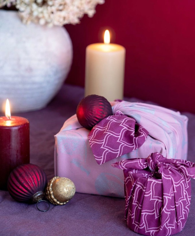 Furoshiki Gift Wrap - 3 Pack (Sizes S, M & L) Double Sided Bundle - Blush & Burgundy Arches Maroon from FabRap