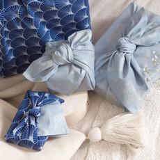 Fabric Gift Wrap Furoshiki Cloth - 9 Piece Sky Elephants & Indigo Fans Bundle via FabRap