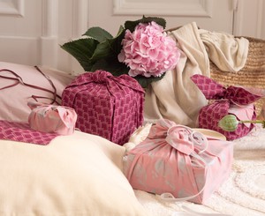 Furoshiki Gift Wrap Blush Whales & Maroon Arches Fabric Gift Wrap - Double Sided (Reversible) from FabRap
