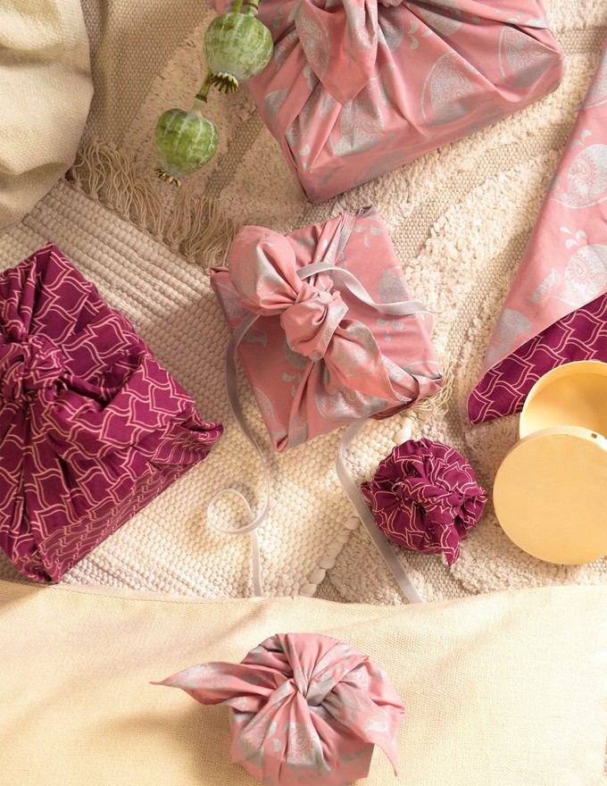 12 Piece Furoshiki Style Bundle - Burgundy & Blush from FabRap