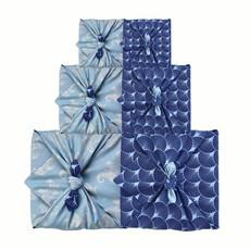Furoshiki Gift Wrap - 3 Pack (Sizes S, M & L) Double Sided Bundle - Sky & Indigo Fans via FabRap