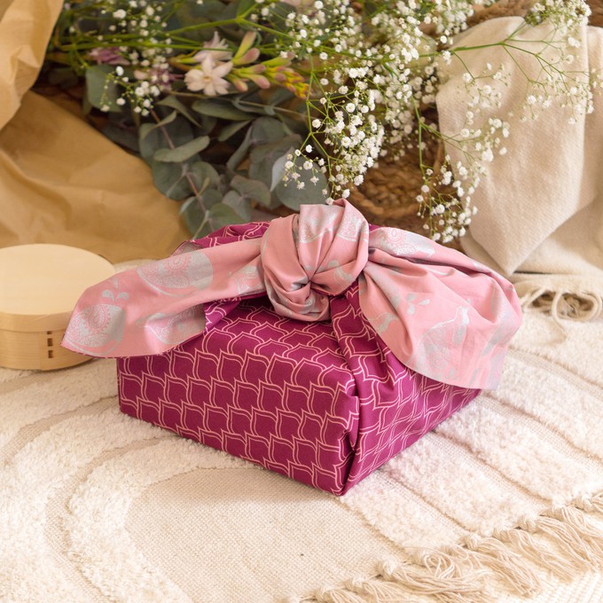 Furoshiki Gift Wrap Blush Whales & Maroon Arches Fabric Gift Wrap - Double Sided (Reversible) from FabRap