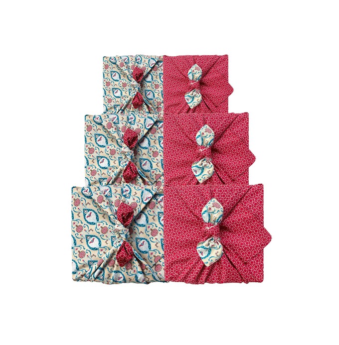 Furoshiki Gift Wrap - 6 Piece Teal & Cherry Bundle - Fabric Gift Wrap from FabRap