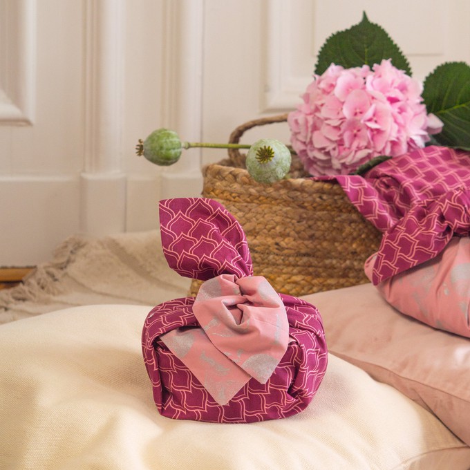 Furoshiki Gift Wrap Blush Whales & Maroon Arches Fabric Gift Wrap - Double Sided (Reversible) from FabRap