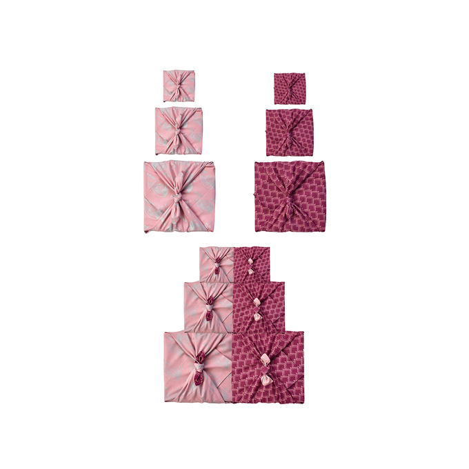 Furoshiki Gift Wrap - 9 Piece Blush Whales & Maroon Arches Bundle Fabric Gift Wrap from FabRap