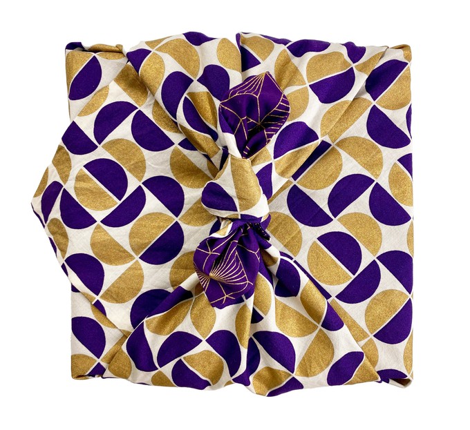 Furoshiki Gift Wrap - 3 Pack (Sizes S, M & L) Double Sided Bundle - Plum Diamonds & Gold Moons from FabRap