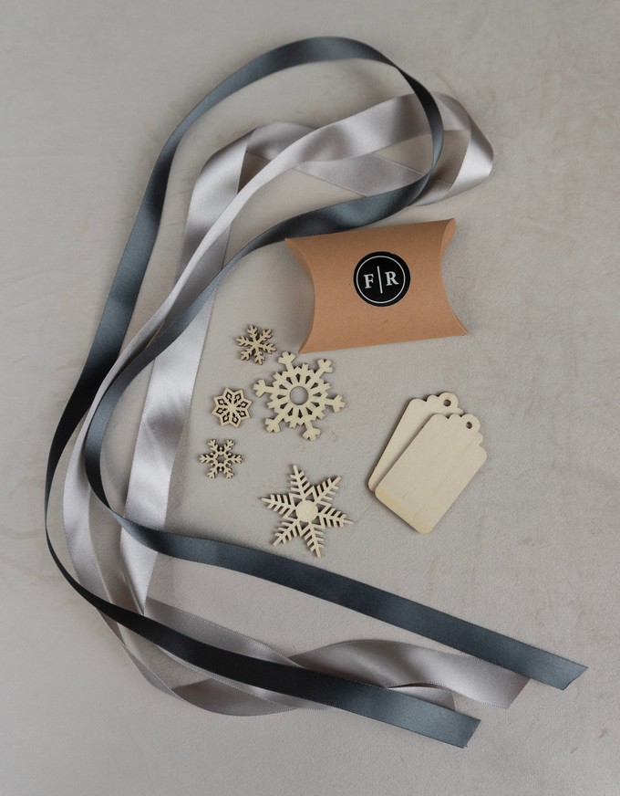 Recycled Ribbons and Wooden Snowflakes set - Cloud & Pewter from FabRap