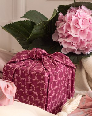Furoshiki Gift Wrap - 3 Pack (Sizes S, M & L) Double Sided Bundle - Blush & Burgundy Arches Maroon from FabRap