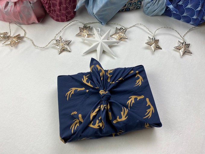 Midnight Reindeers Fabric Gift Wrap Furoshiki Cloth - Single Sided from FabRap