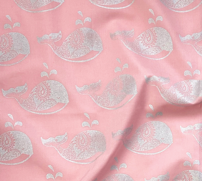 Furoshiki Gift Wrap - 3 Pack (Sizes Small, Medium & Large) Single Sided Bundle - Blush with Silver Whales from FabRap