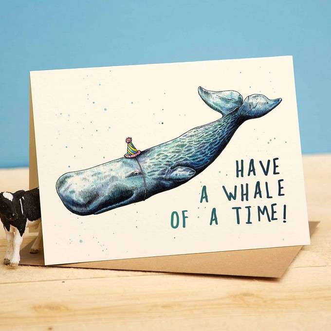 Sperm whale greeting card "Whale of a time" from Fairy Positron