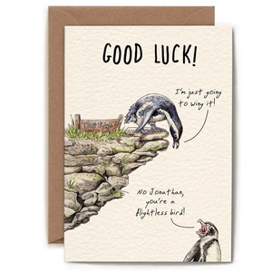 Greeting card penguin “Good Luck” from Fairy Positron