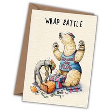 Greeting card polar bear & penguin "Wrap battle" from Fairy Positron