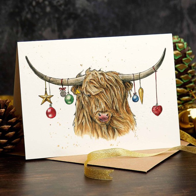 Greeting card Christmas Scottish Highlander from Fairy Positron