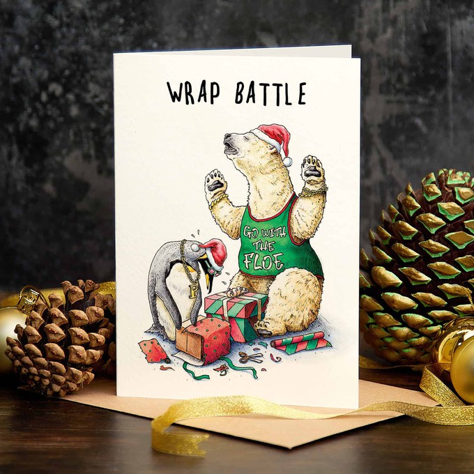 Christmas greeting card "Wrap battle" from Fairy Positron