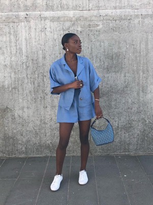 Ethically Made Cornflower Blue Linen Summer Co-ord Short Set from Fanfare Label