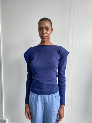 Organic Cotton Navy Top With Shoulder Pads from Fanfare Label