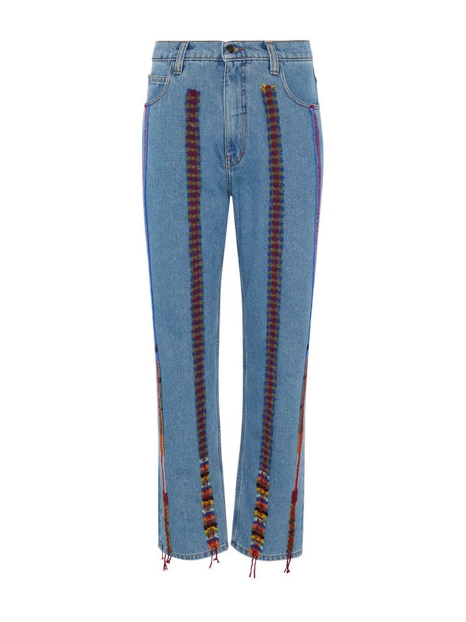 High Waisted Organic & Recycled Stripe Wool Blue Jeans from Fanfare Label