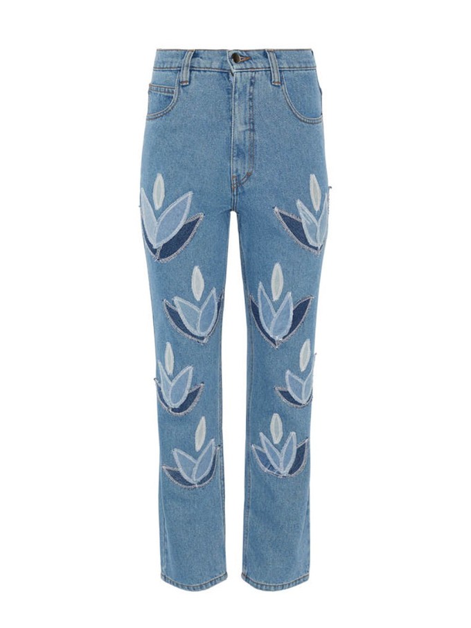 High Waisted Organic & Recycled Upcycled Denim Leaf Blue Jeans from Fanfare Label
