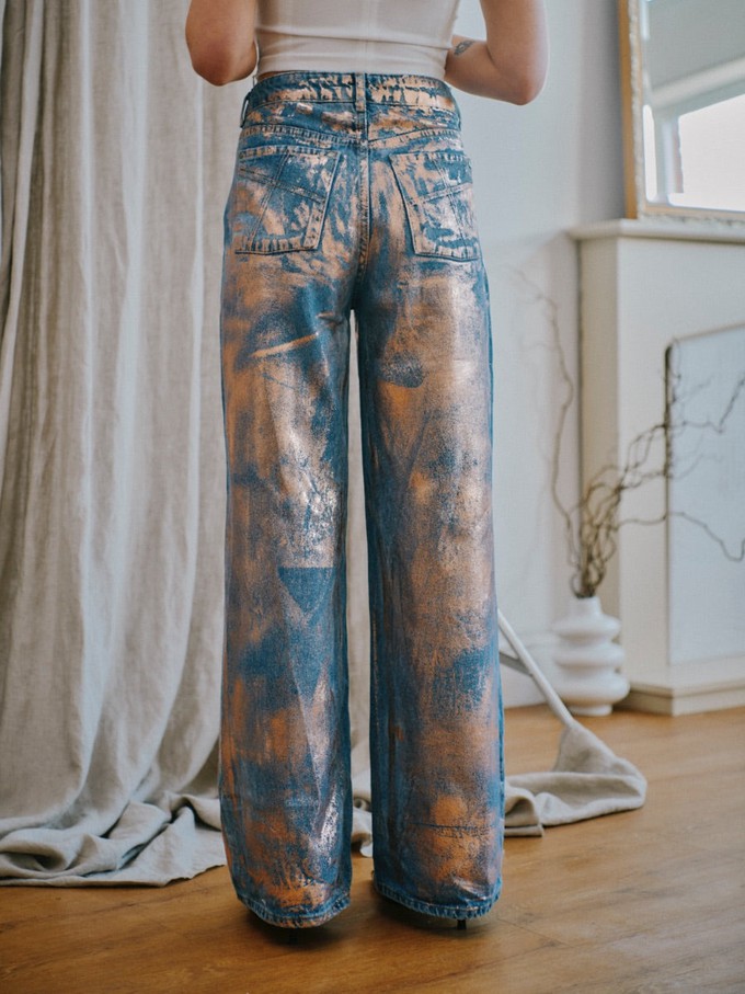 High Waisted Upcycled Copper Metallic Flare Jeans from Fanfare Label