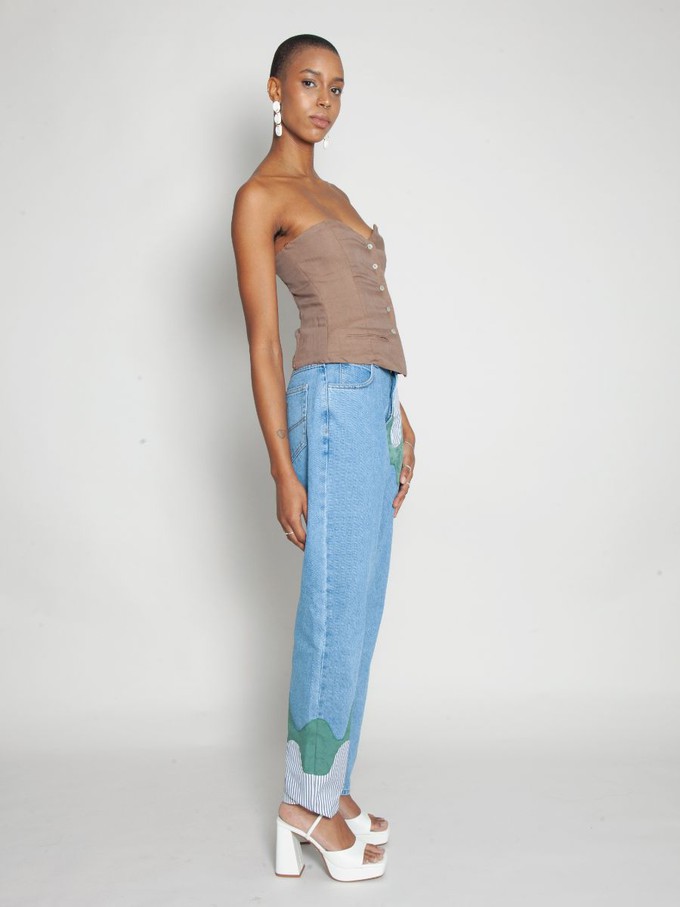 High Waisted Organic & Recycled Melt Patch Blue Jeans from Fanfare Label