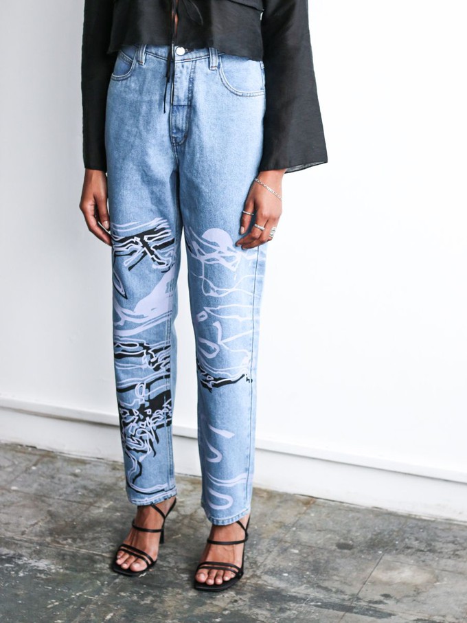 High Waisted Organic & Recycled Moss Movement Blue Jeans from Fanfare Label