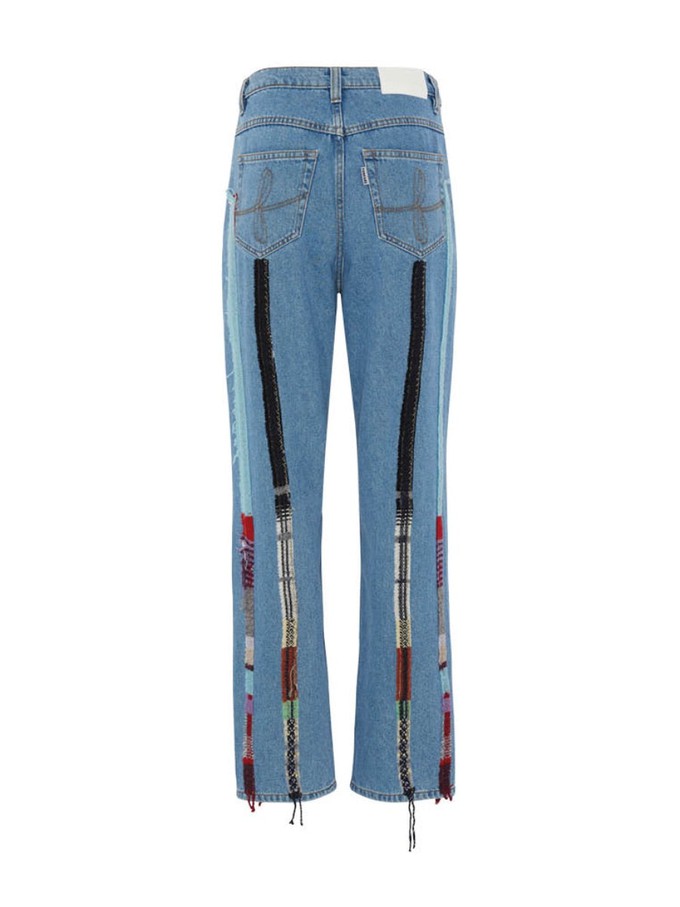 High Waisted Organic & Recycled Stripe Wool Blue Jeans from Fanfare Label