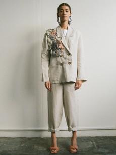 Ethically Made Beige Linen Suit With Trim via Fanfare Label