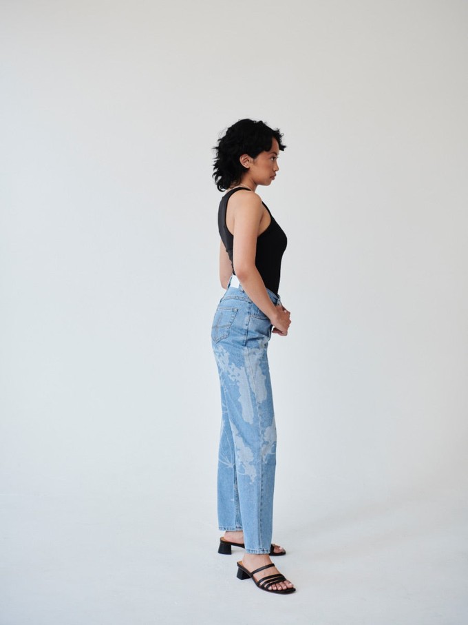 High Waisted Organic & Recycled Laser Dandelion Blue Jeans from Fanfare Label