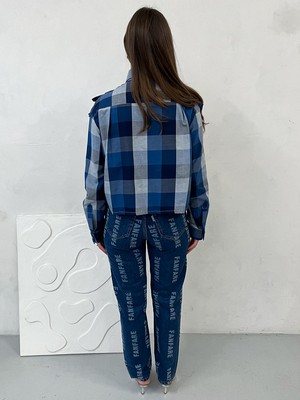 High Waisted Organic & Recycled Laser Fanfare Print Dark Blue Jeans from Fanfare Label