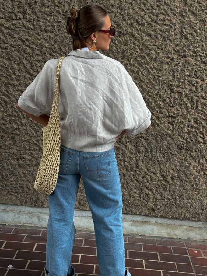 Warm-toned Grey Linen Button Up Shirt - Size 10 from Fanfare Label