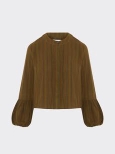 Volume Sleeved Stripe Top in Khaki Green - Sizes 6 & 14 via Fanfare Label