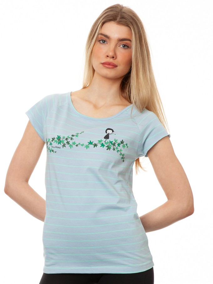 Ivy Girl Cap Sleeve striped light blue mint from FellHerz T-Shirts - bio, fair & vegan