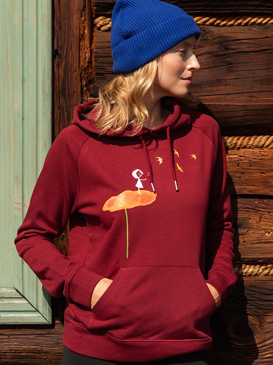Swallow train hoodie burgundy from FellHerz T-Shirts - bio, fair & vegan