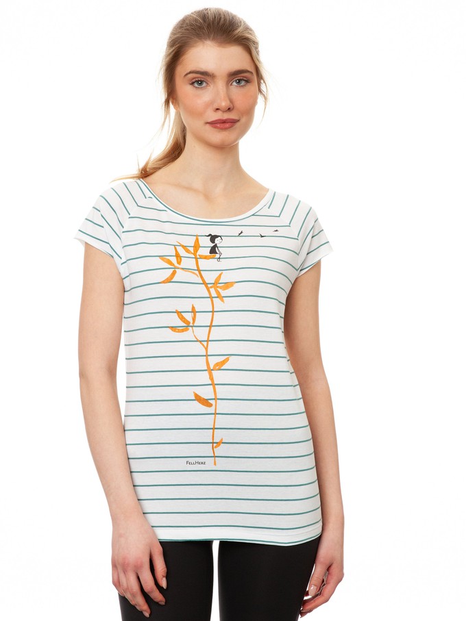 Me Time Cap Sleeve striped white teal from FellHerz T-Shirts - bio, fair & vegan