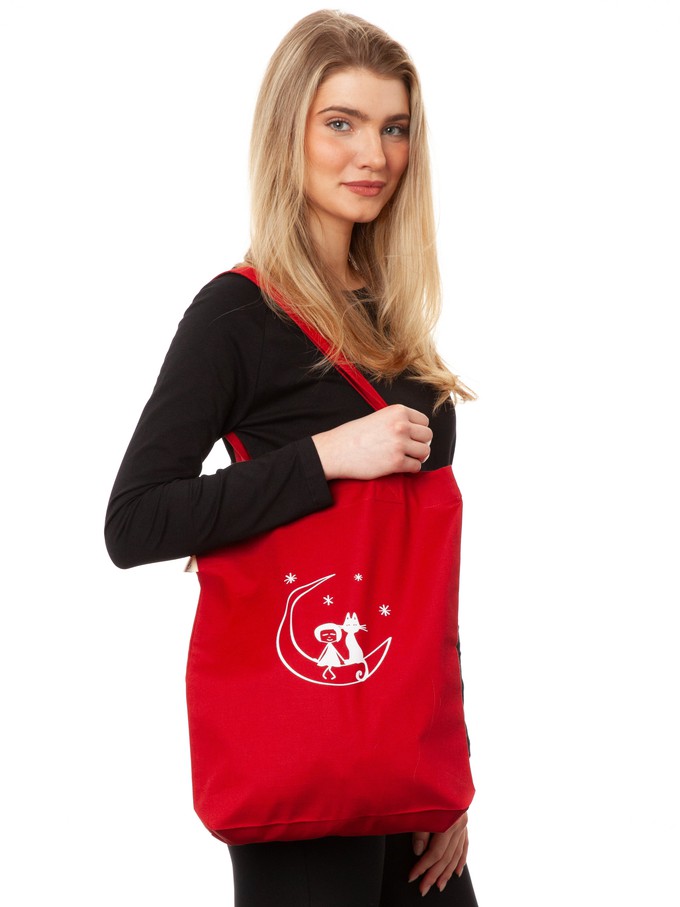 Moon Cat Tote Bag cherry red from FellHerz T-Shirts - bio, fair & vegan