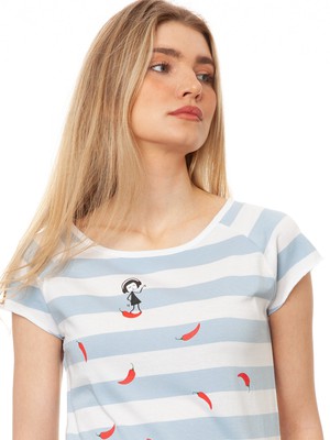 Red Chilli Cap Sleeve block striped light blue from FellHerz T-Shirts - bio, fair & vegan