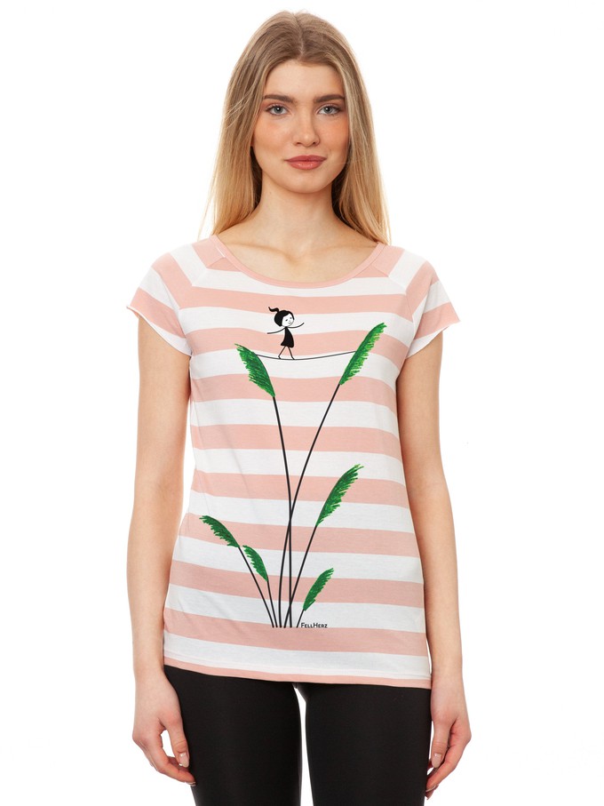 Seiltanz Cap Sleeve block striped light pink from FellHerz T-Shirts - bio, fair & vegan