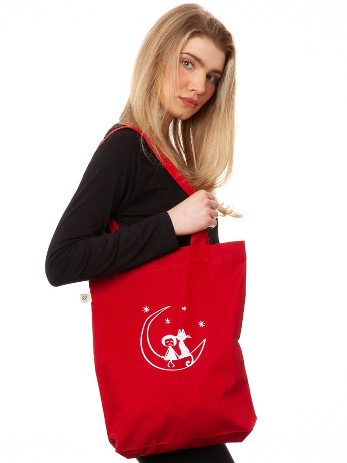 Moon Cat Tote Bag cherry red from FellHerz T-Shirts - bio, fair & vegan