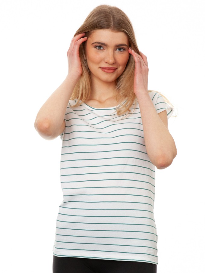 Cap Sleeve striped white teal from FellHerz T-Shirts - bio, fair & vegan