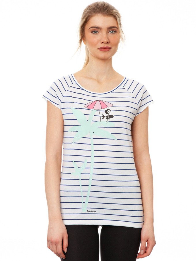 Palm Tree Cap Sleeve striped white blue from FellHerz T-Shirts - bio, fair & vegan