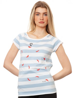 Red Chilli Cap Sleeve block striped light blue from FellHerz T-Shirts - bio, fair & vegan