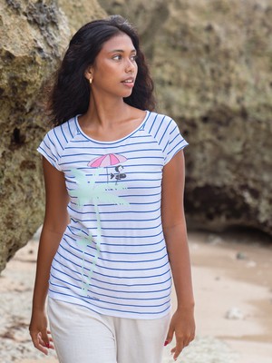 Palm Tree Cap Sleeve striped white blue from FellHerz T-Shirts - bio, fair & vegan