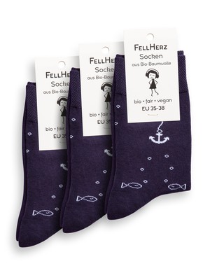 Pack of 3 socks with organic cotton Anker midnight from FellHerz T-Shirts - bio, fair & vegan