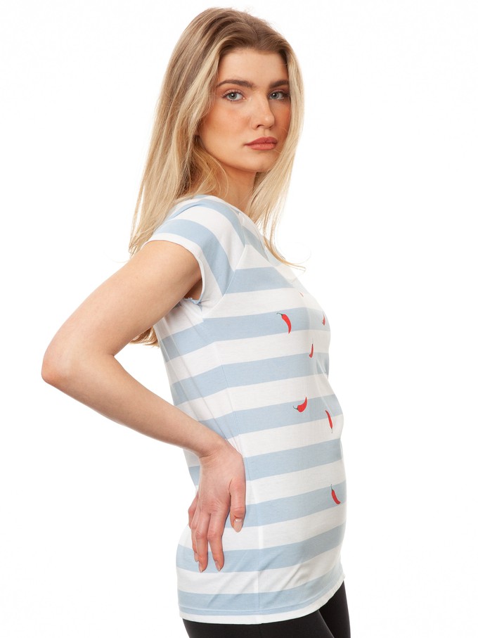 Red Chilli Cap Sleeve block striped light blue from FellHerz T-Shirts - bio, fair & vegan