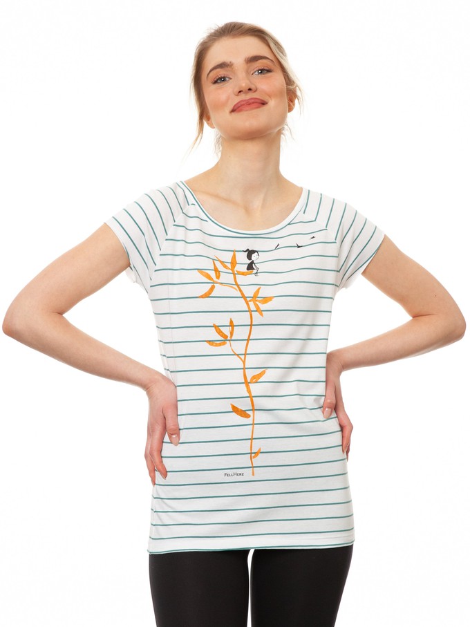 Me Time Cap Sleeve striped white teal from FellHerz T-Shirts - bio, fair & vegan