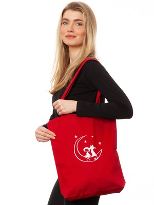 Moon Cat Tote Bag cherry red from FellHerz T-Shirts - bio, fair & vegan